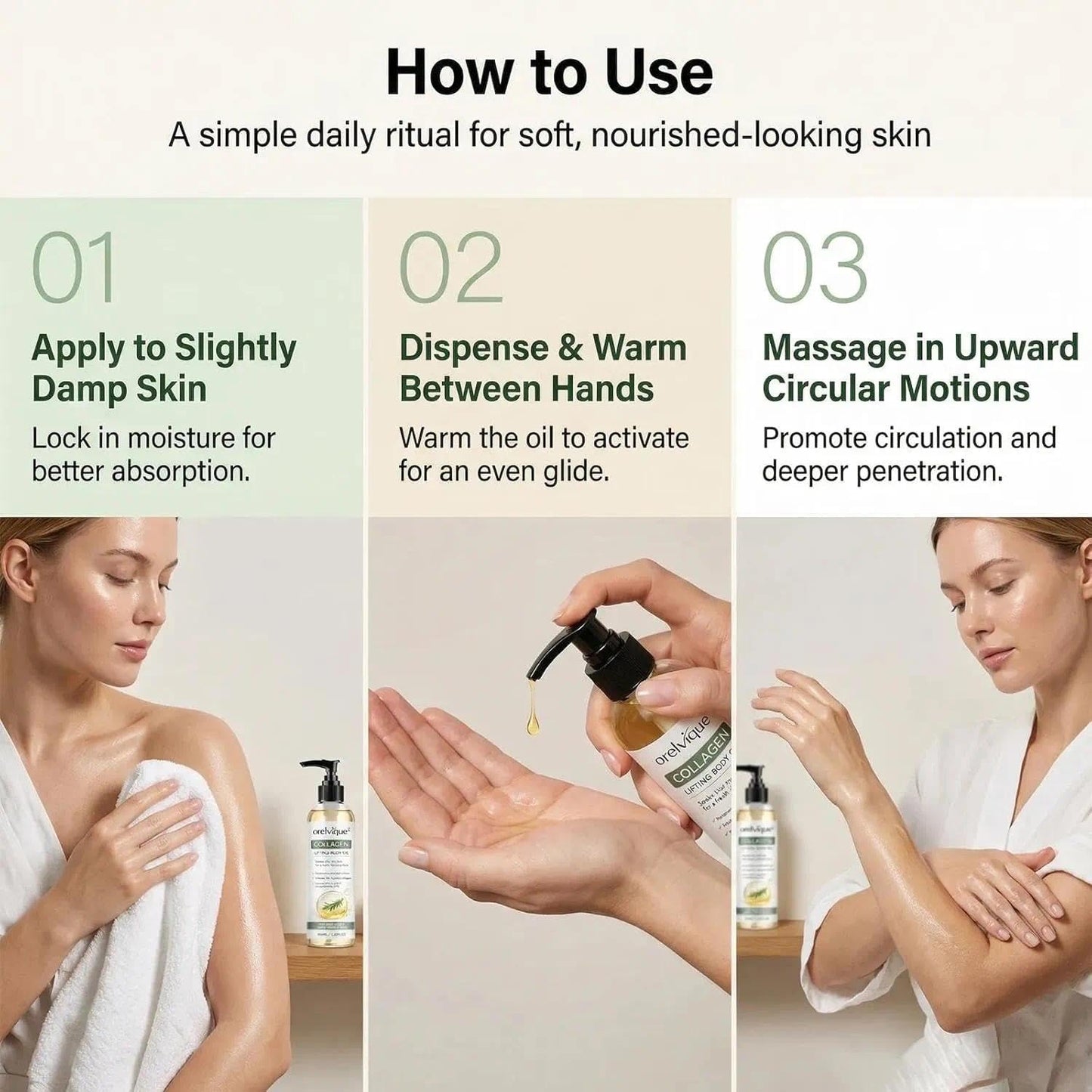Relify Orelvique Collagen Oil for Skin Tightening, Firming Moisturizing Oil for Arms, Legs, Neck & Face, Fast-Absorbing Non-Greasy Formula with Marine Collagen, Jojoba, Shea Butter, Aloe Vera (1pc)