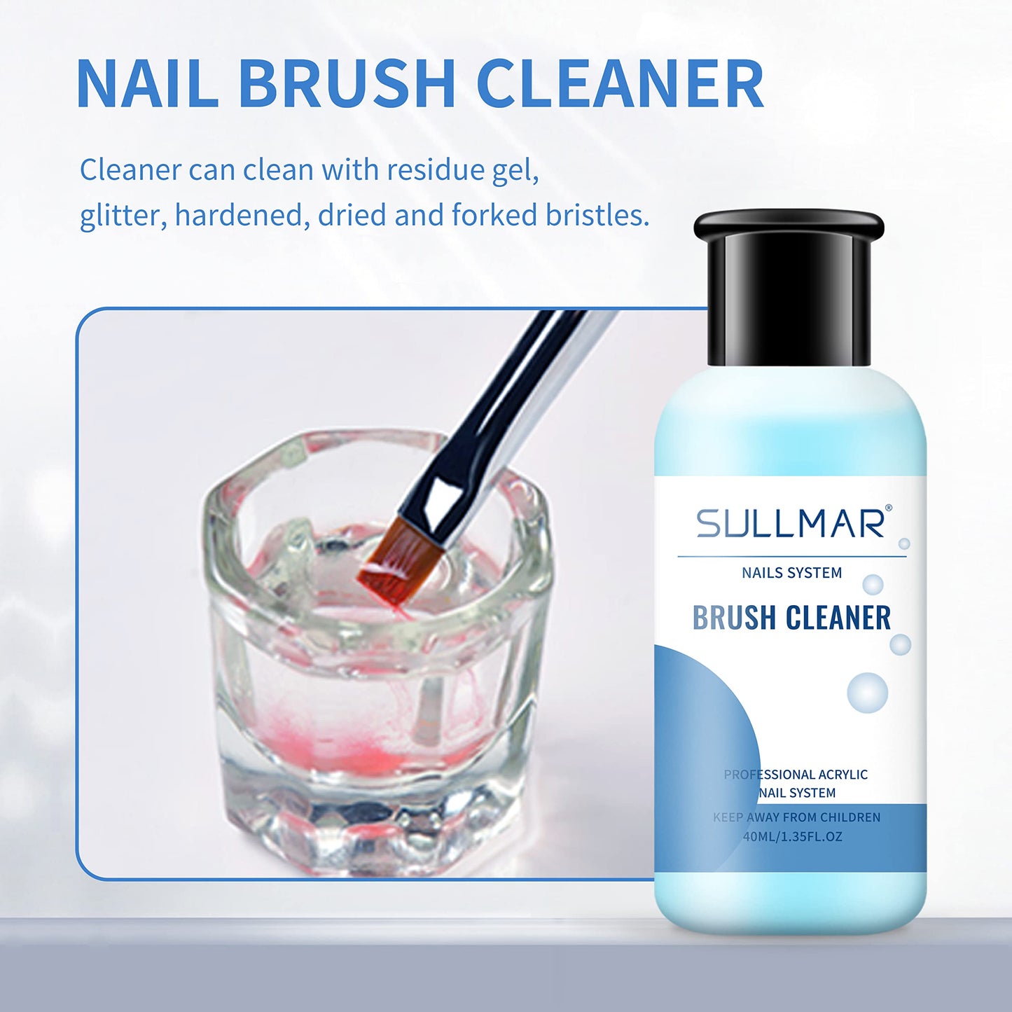 SULLMAR Acrylic Nail Brush Cleaner 40ml Nails Nail Art Tools for Quickly Clean Gel Nail Art Brush with Nail Cotton Pads Glass Cup for Salon Home 1.35fl.oz