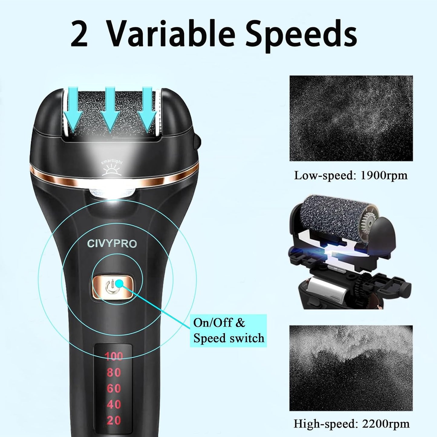 Electric Foot Callus Remover - Rechargeable Waterproof Pedicure Tool | Professional Foot Care Kit (Black)
