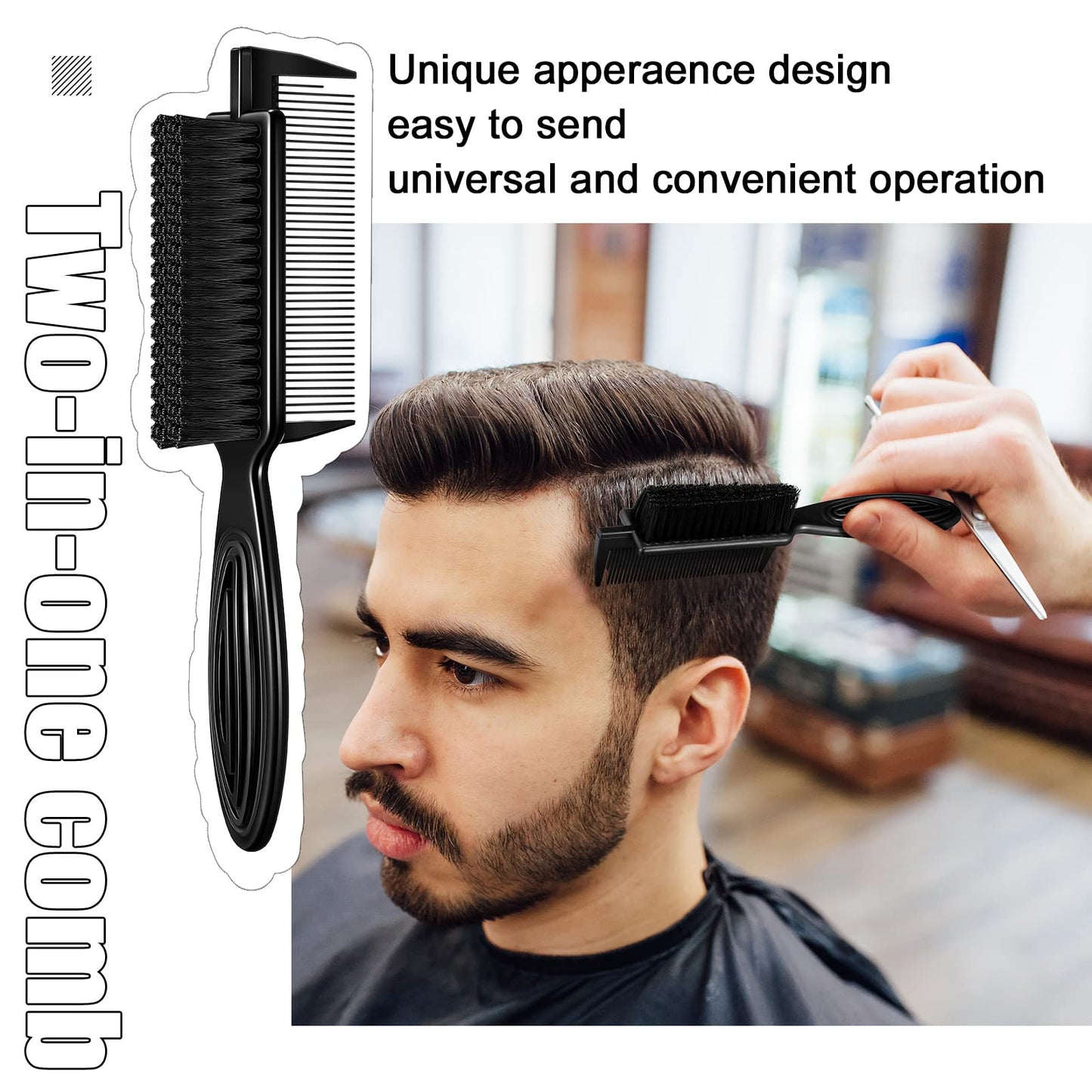 Rozer 4 Pcs Barber Fade Brush 2-in-1 Comb for Clipper Cleaning – Barber Grade Hair Brush Tool for Barbers, Stylists & Home Use