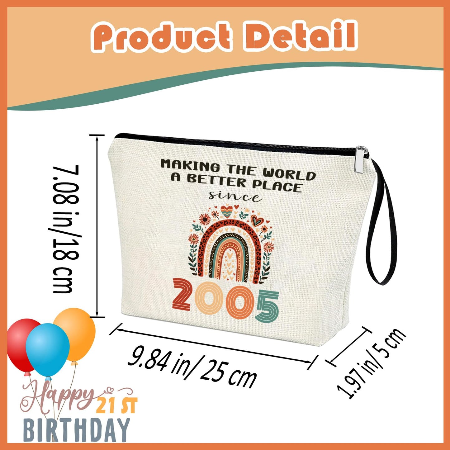 APAKUTA 21ST Birthday Gifts for Her 2005 Year Gifts Idea Women 21ST Birthday Decoration Makeup Bag 21-Year-Old Cosmetic Bag Organizer Zipper Pouch Gifts for Women Wife Aunt Friend
