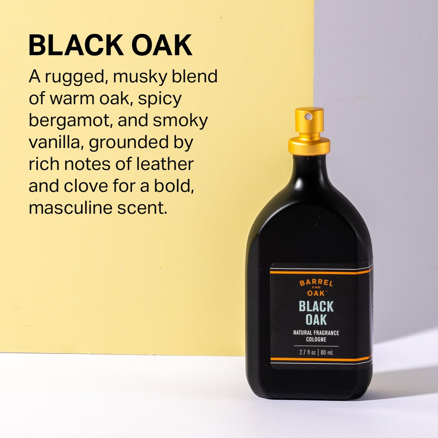 Barrel & Oak Cologne for Men, Natural Essential Oil-Based Men's Fragrances, Long-Lasting Men's Cologne for Day & Night, Paraben & SLS-Free, Gifts for Men, Black Oak, 2.7 oz
