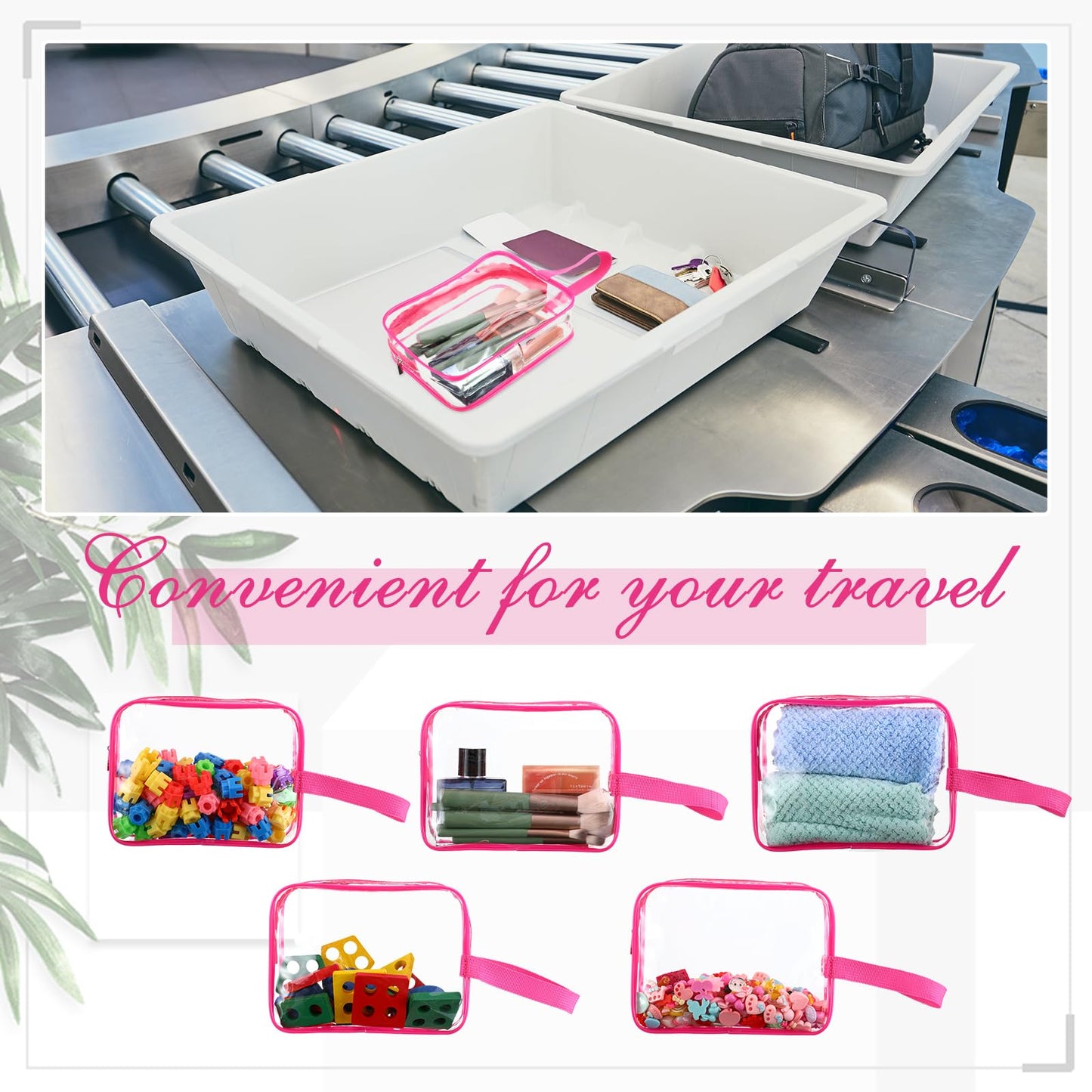 Silkfly 24 Pack Rose Pink Clear Toiletry Bag PVC Travel Cosmetic Bag with Handle Strap Makeup Pouch with Zipper for Women Summer Vacation Salon Teacher Gift