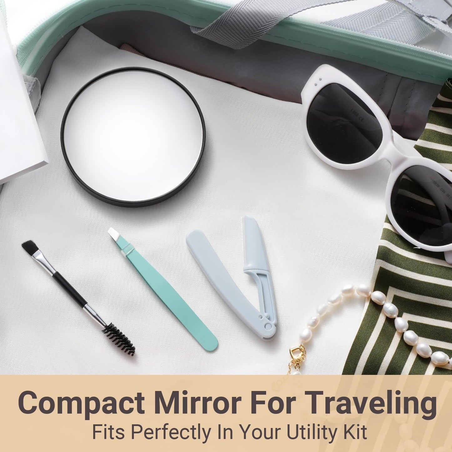 TsMADDTs 30X Magnifying Mirror and Tweezers Kit, Small Magnifying Makeup Mirror with Suction Cups for Shaving, Blackhead Blemish Removal, Compact for Travel, 3.5in