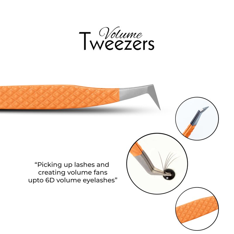SIVOTE Lash Tweezers for Eyelash Extensions Fiber Tips, Set of 3, Volume, Volume Boot, 90 Degree Tweezers, Blue Yellow Orange
