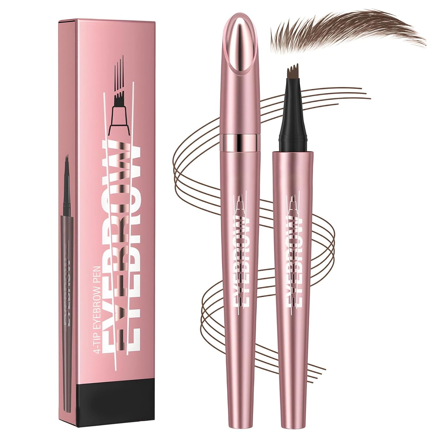 Microblading Eyebrow Pen - 4-Tip 3D Waterproof Brow Pencil for Women | Long-Lasting Natural Makeup (Black)