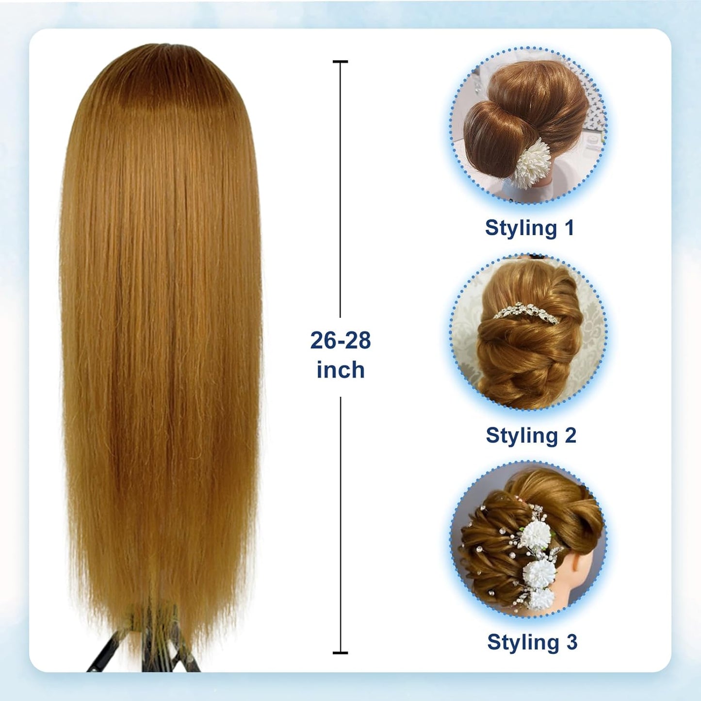 Human Hair Mannequin Head - 80% Real Hair Cosmetology Doll for Hairdresser Practice | Amber Brown with Tripod Stand & Clamp