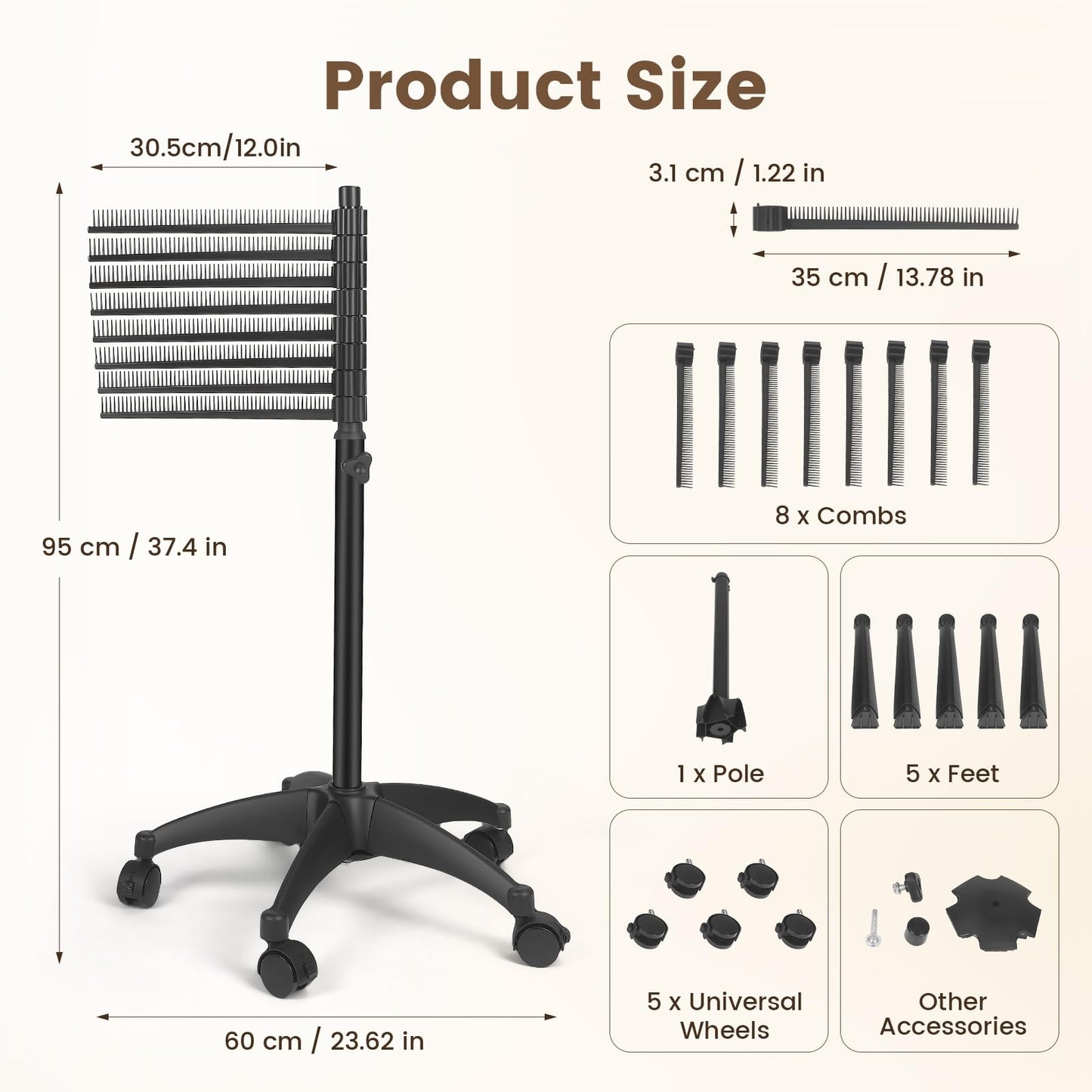 Braiding Hair Rack 216 Pegs, 360° Rotatable Hair Braiding Stand with Wheels, Movable Hair Extension Holder for Hair Stylists, Braiders, Home, Salon, Beauty School, Hair Separator for Braiding