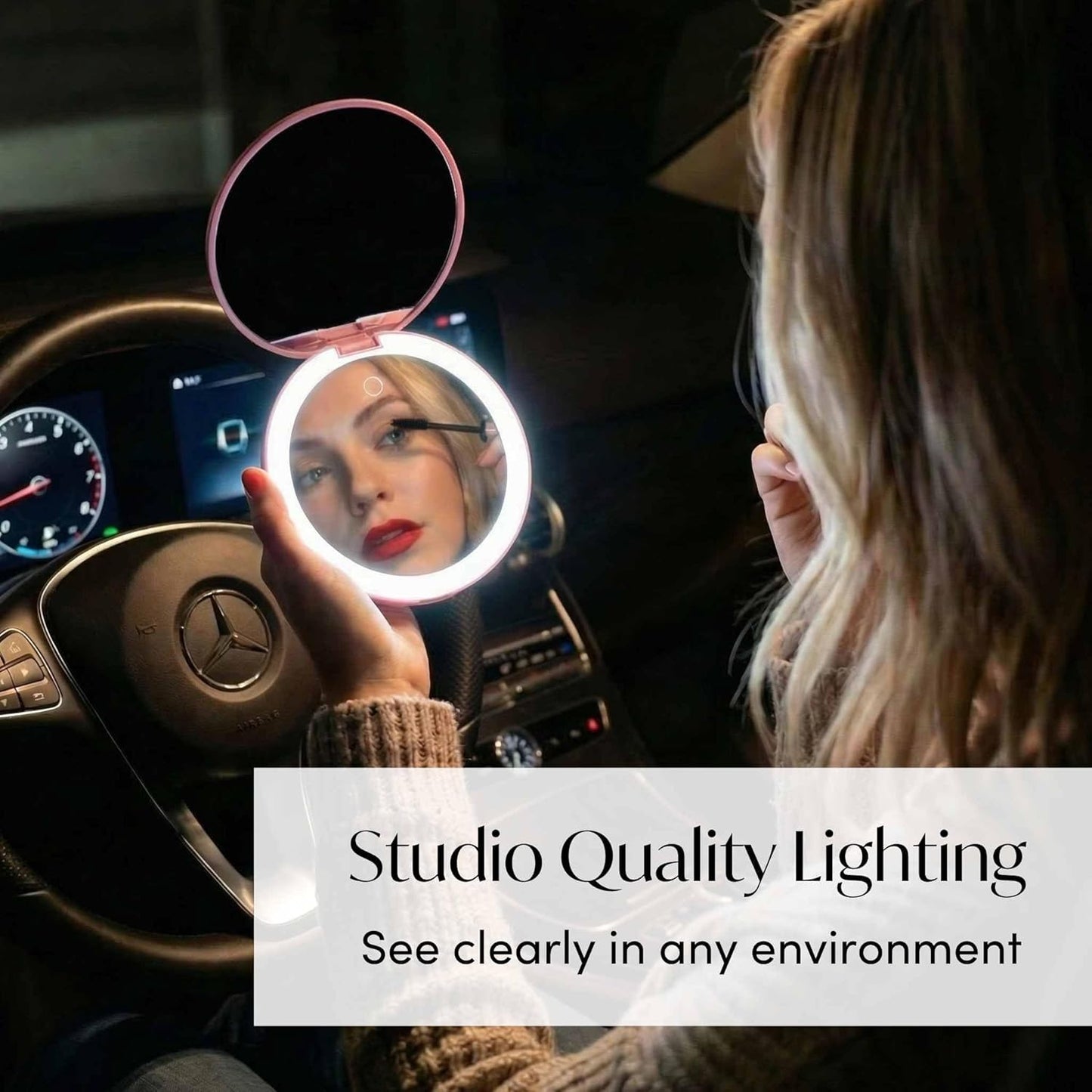 Taylor LED Lighted Travel Makeup Mirror - Rechargeable 10x/1x Magnification | Compact 5” Handheld Design (Black)