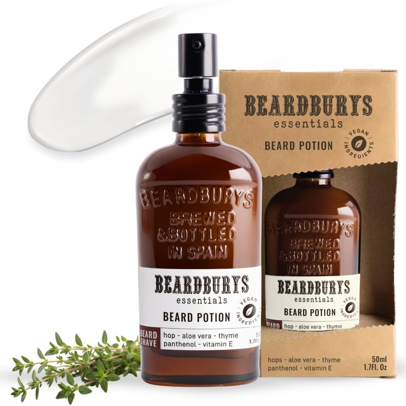 Beardburys Essentials Beard Potion | Moisturizing Beard Cream, Keeps Skin Moisturized and Itch Free, Increased Growth and Shine, With Hops and Vitamin E, 100% Vegan - 1.7 Fl