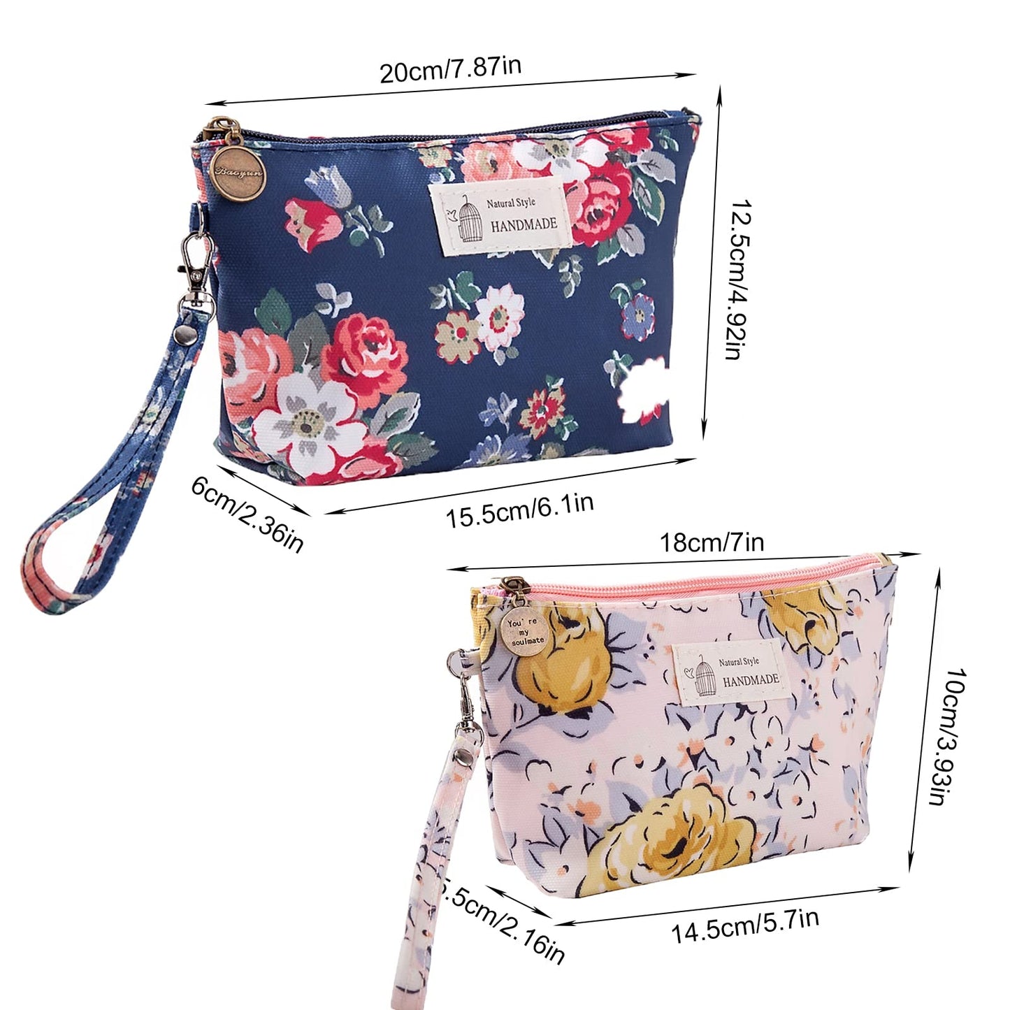 Qikuver Canvas Cosmetic Bags, 2 Pieces Cosmetic Bags for Women, Makeup bag Cute Cosmetic Bag Organizer Small Mini Makeup Pouch for Purse Toiletry Bag