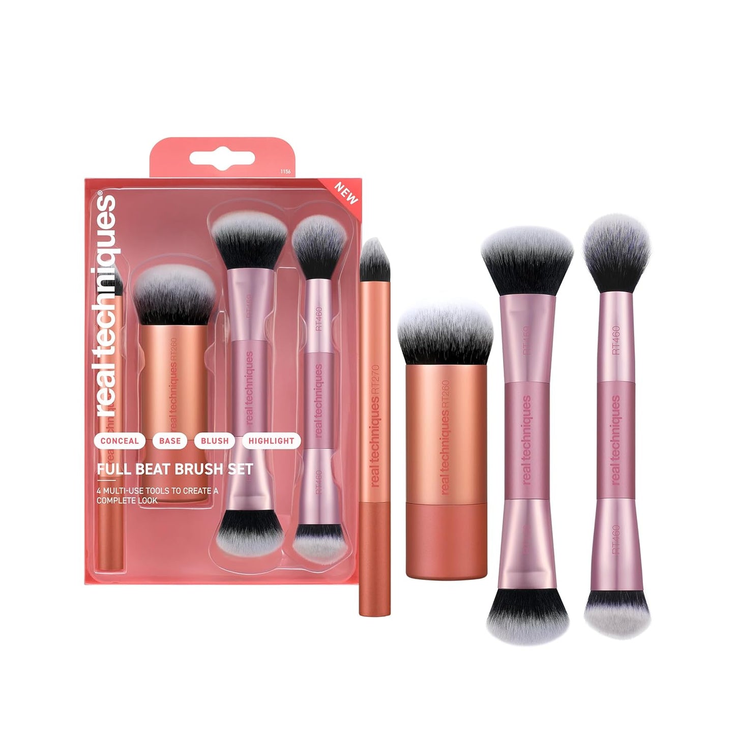 Real Techniques Makeup Brush Set - 4 Piece Kit for Foundation, Concealer, Blush & Contour | Soft UltraPlush Bristles, Travel-Friendly