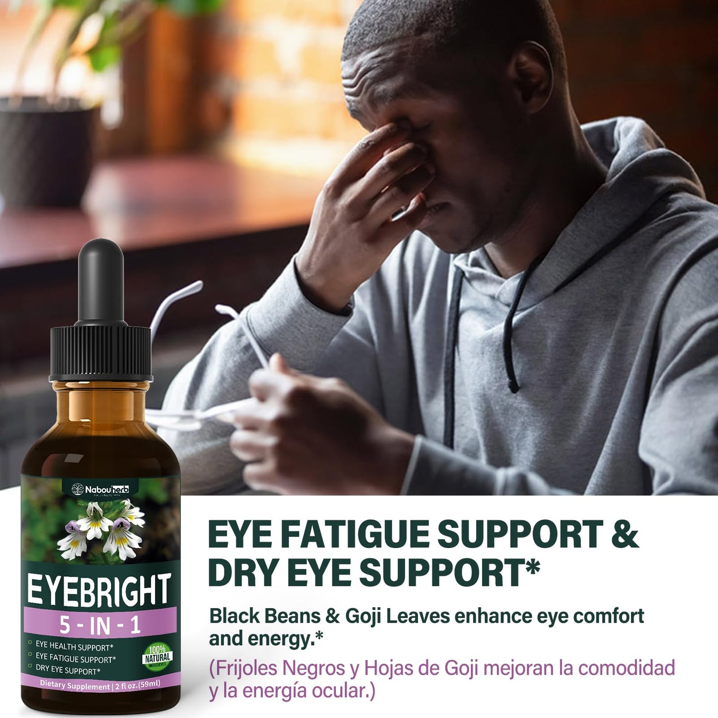 Nabouherb Eyebright Drops, 5-in-1 Herbal Eye Support Formula with Eye Health & Dry Eye Support. Eyebright Herb Extracts Supplement with Euphrasia, Bilberry & Blueberry, 2oz