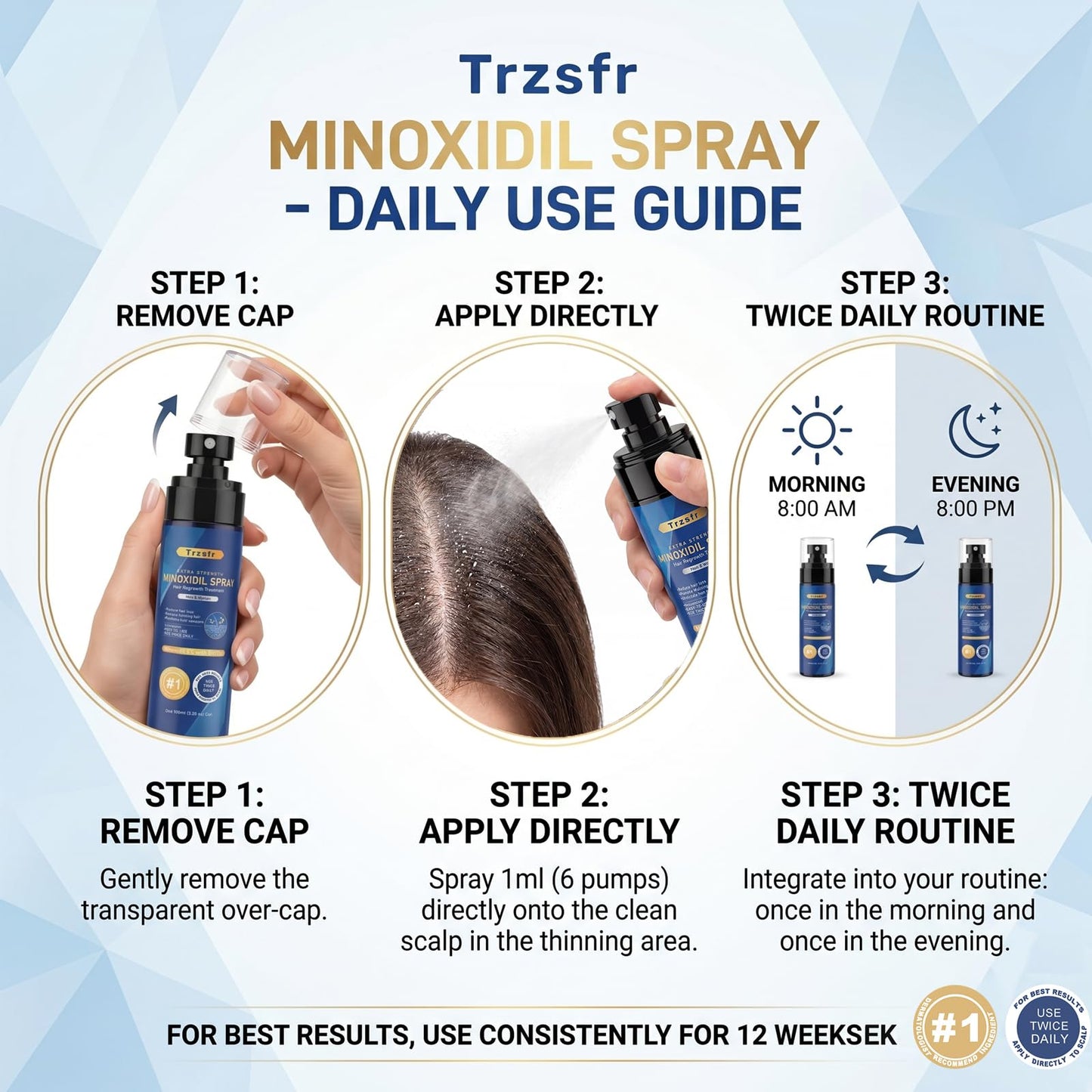 5% Minoxidil Spray for Men & Women with Roller Applicator, 5 Pack Hair Regrowth Treatment Infused with Biotin, Direct Bottle Connection for Precise Scalp & Beard Application, 16.9oz 8 Month Supply
