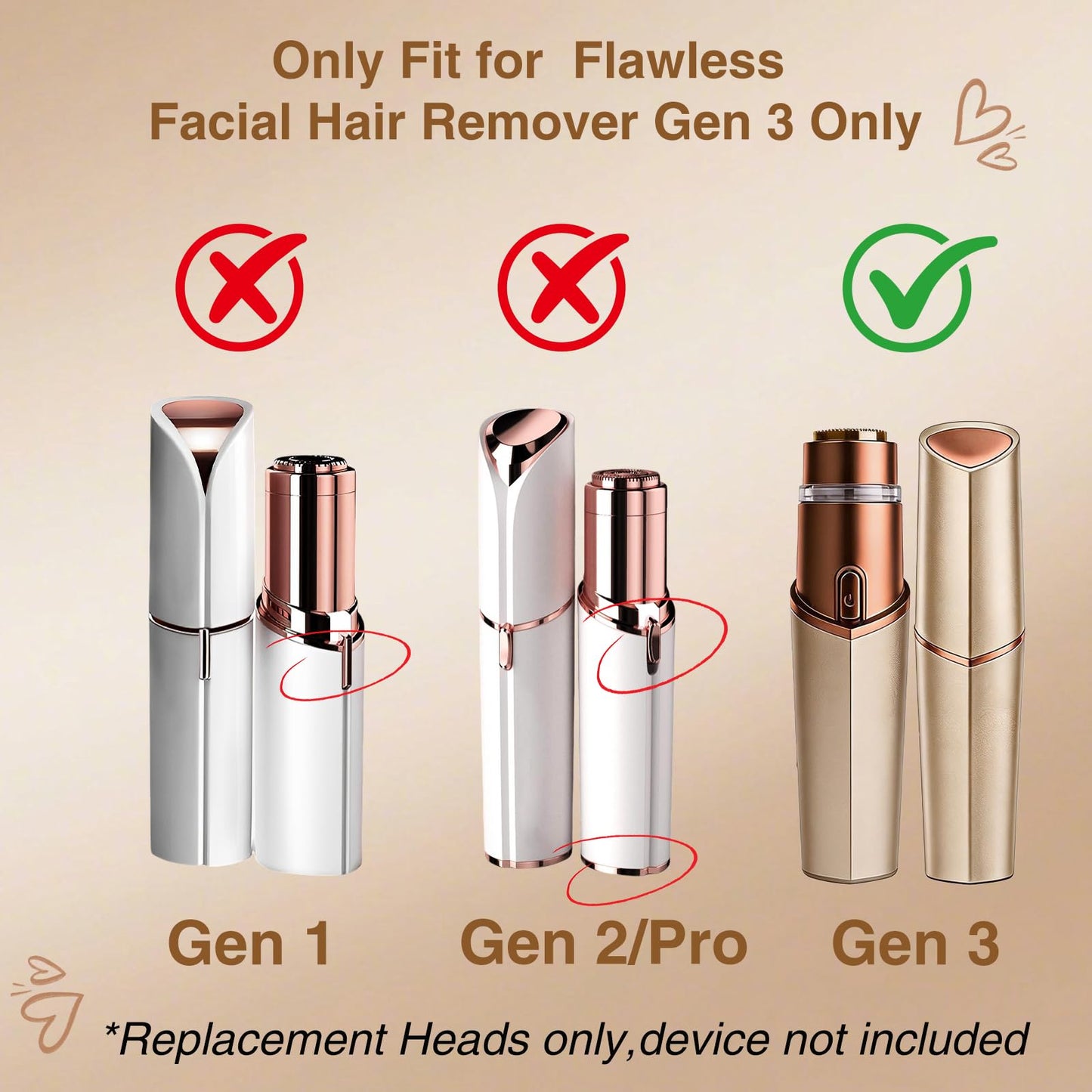 Gen 3 Replacement Heads for Flawless Facial Hair Remover,Razor Heads Compatible with Finishing Touch Flawless Facial Hair Remover,Shaver Head Replacement Blades for Facial Hair Removal for Women