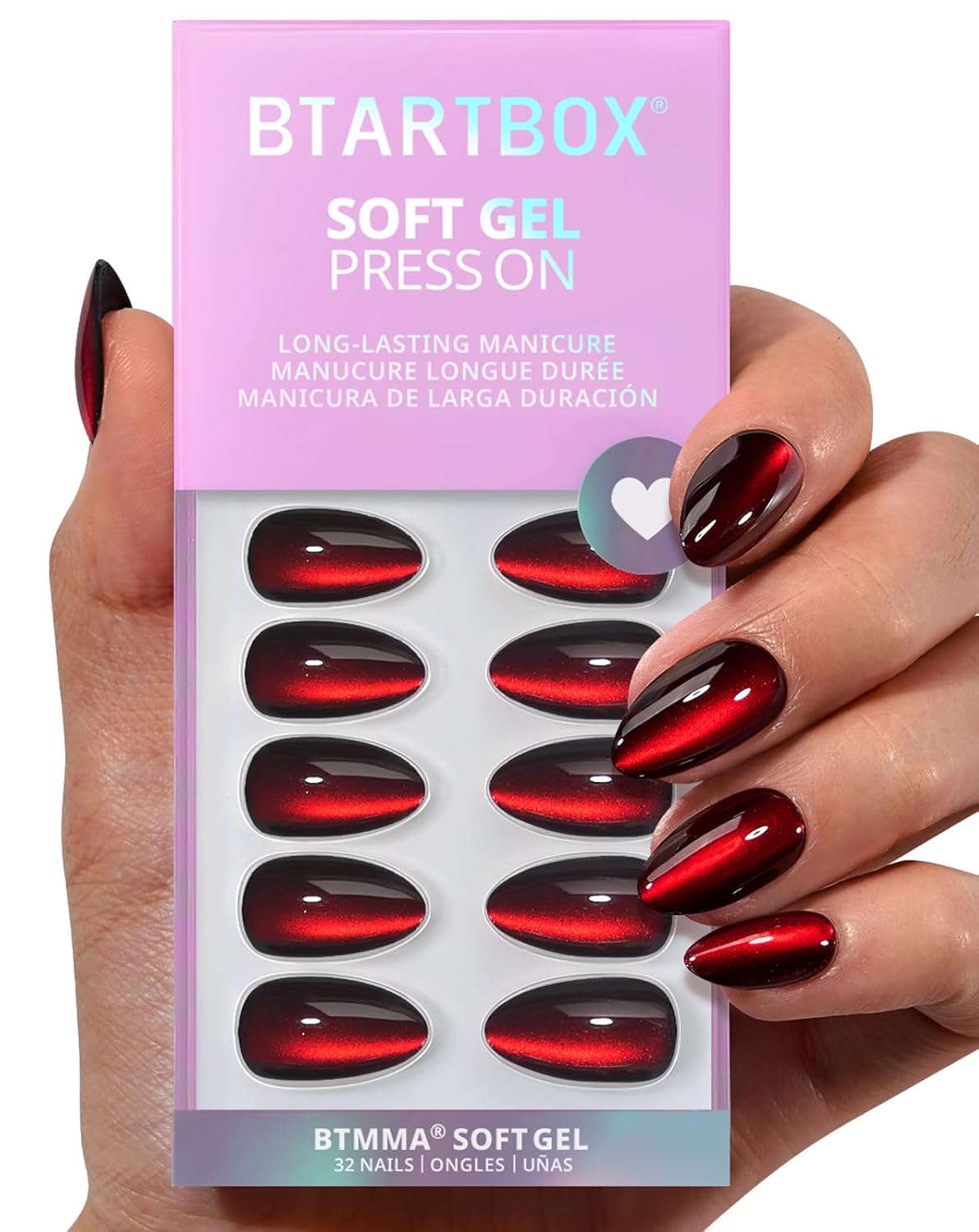 Press On Nails - 3D Butterfly French Tip Almond Design | Opaque Soft Gel, 16 Sizes, 32 Nail Kit