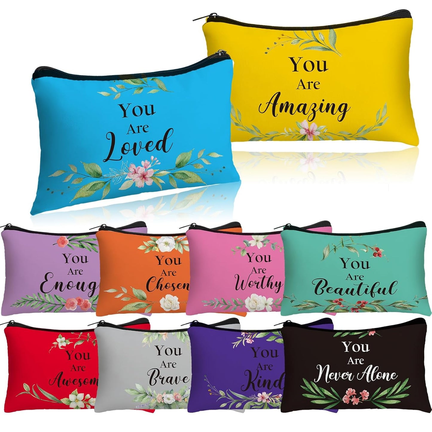 Inspirational Cosmetic Bag Set - 10 Pcs Religious Makeup Pouches for Women | Wildflower & Beige