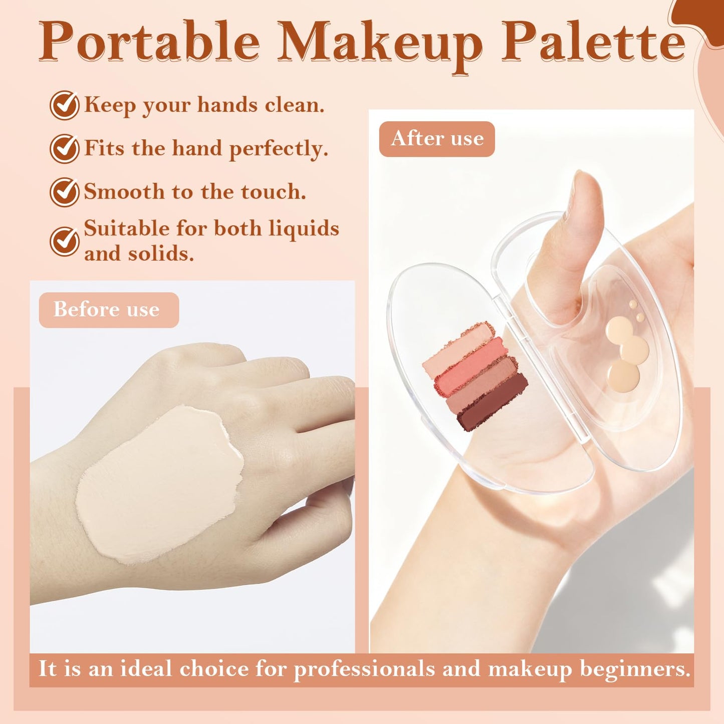 4Packs Foldable Acrylic Makeup Mixing Palette, Foundation Plate with Storage Groove and 6.3in Matching Spatula, Portable Makeup Tool for Concealer, Cream Blush, Nail Polish and Art Paints