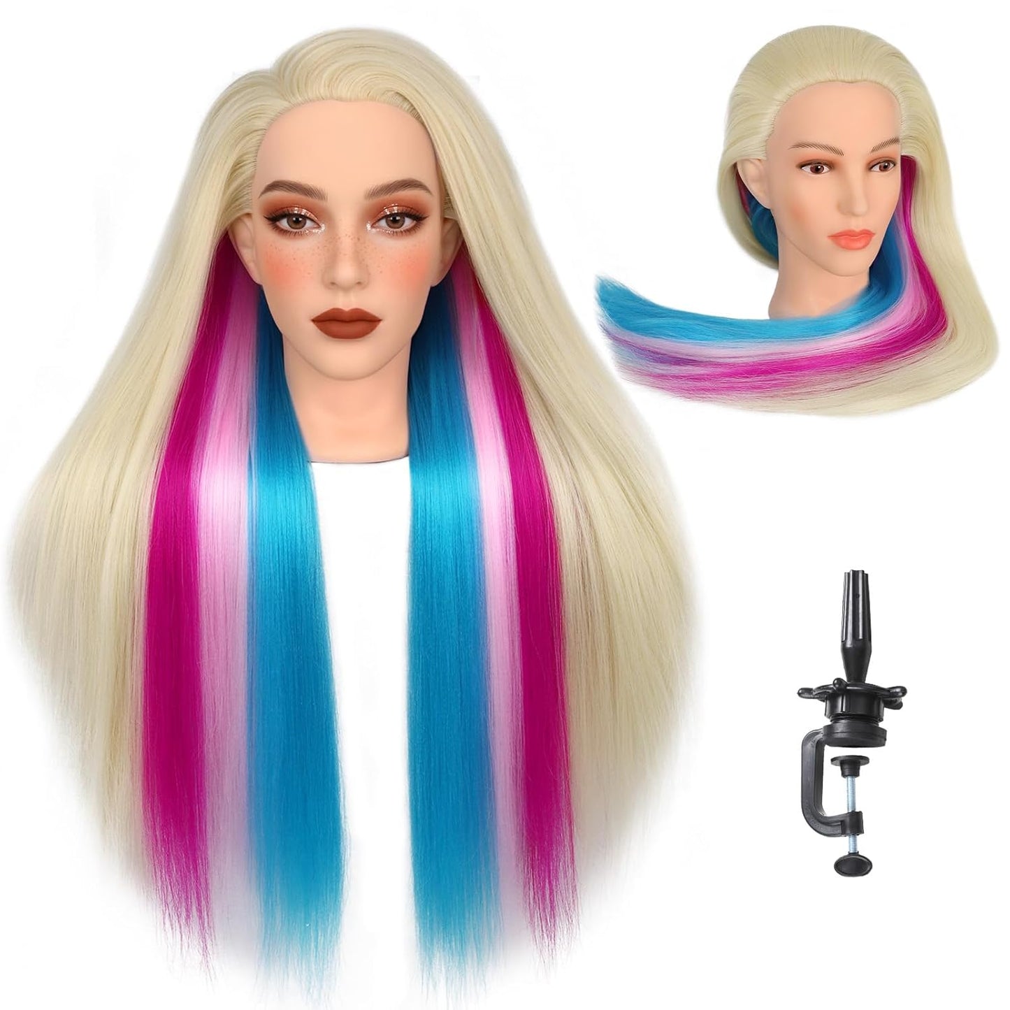 Professional Cosmetology Mannequin Head - Realistic Face, Heat Resistant Synthetic Hair | 26 Inch for Cutting & Styling Practice