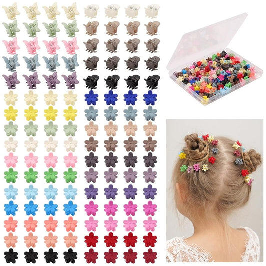 128pcs Baby Girls Hair Clips - Mini Claw Clips in Flower & Butterfly Styles | Hair Barrettes with Organizer Box