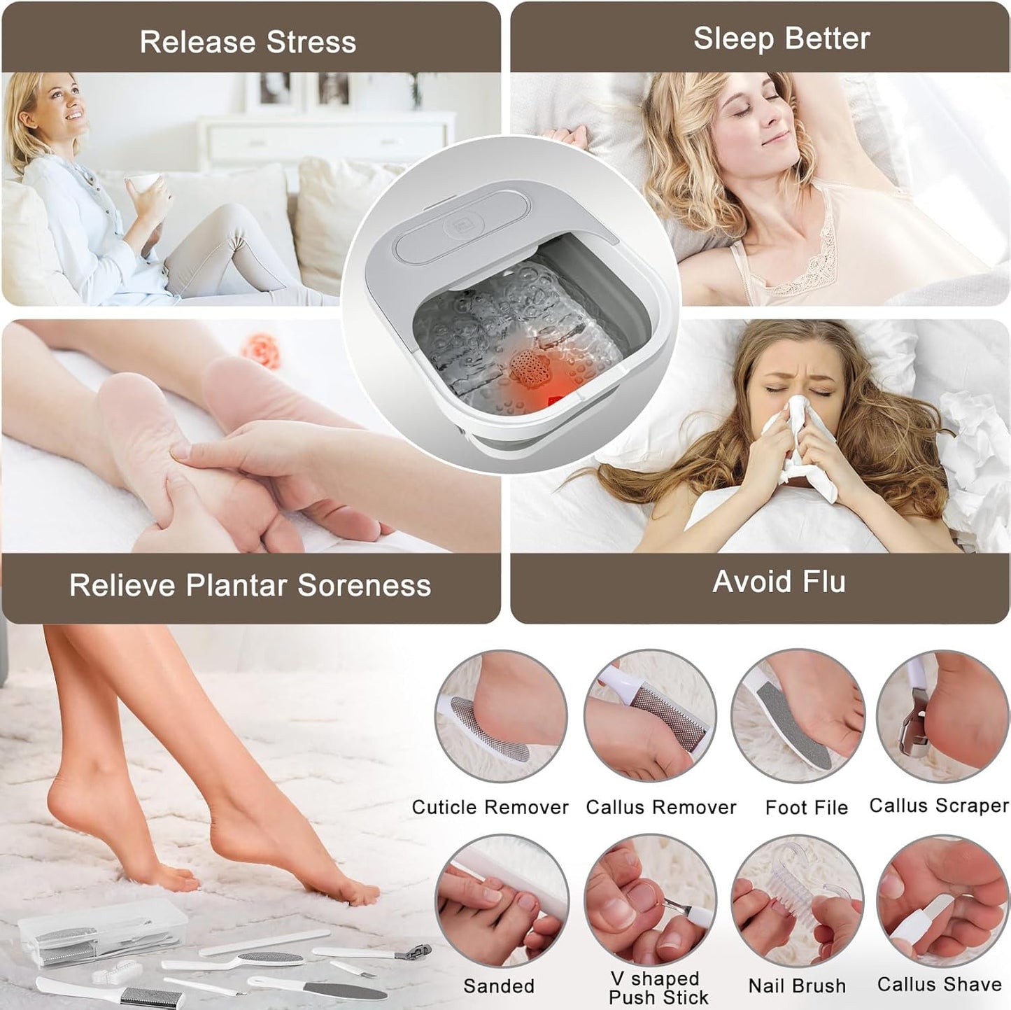 Collapsible Foot Spa Bath with Heat & Massage Rollers | Temperature Control, Bubble Function, Red Light