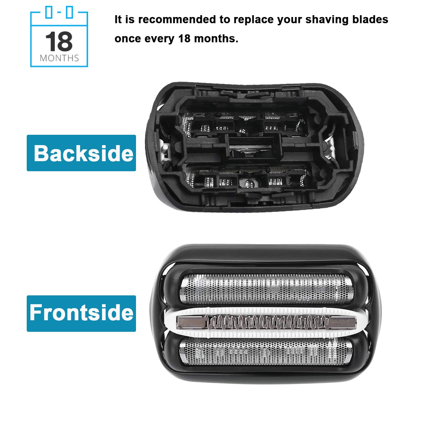 32B Shaver Foil Replacement and Cutter for Compatible with Braun Series 3, Shaver Razor Blade Cassette Head Compatible with Braun 320 330 340 350CC 370cc-4 390cc-4 Models
