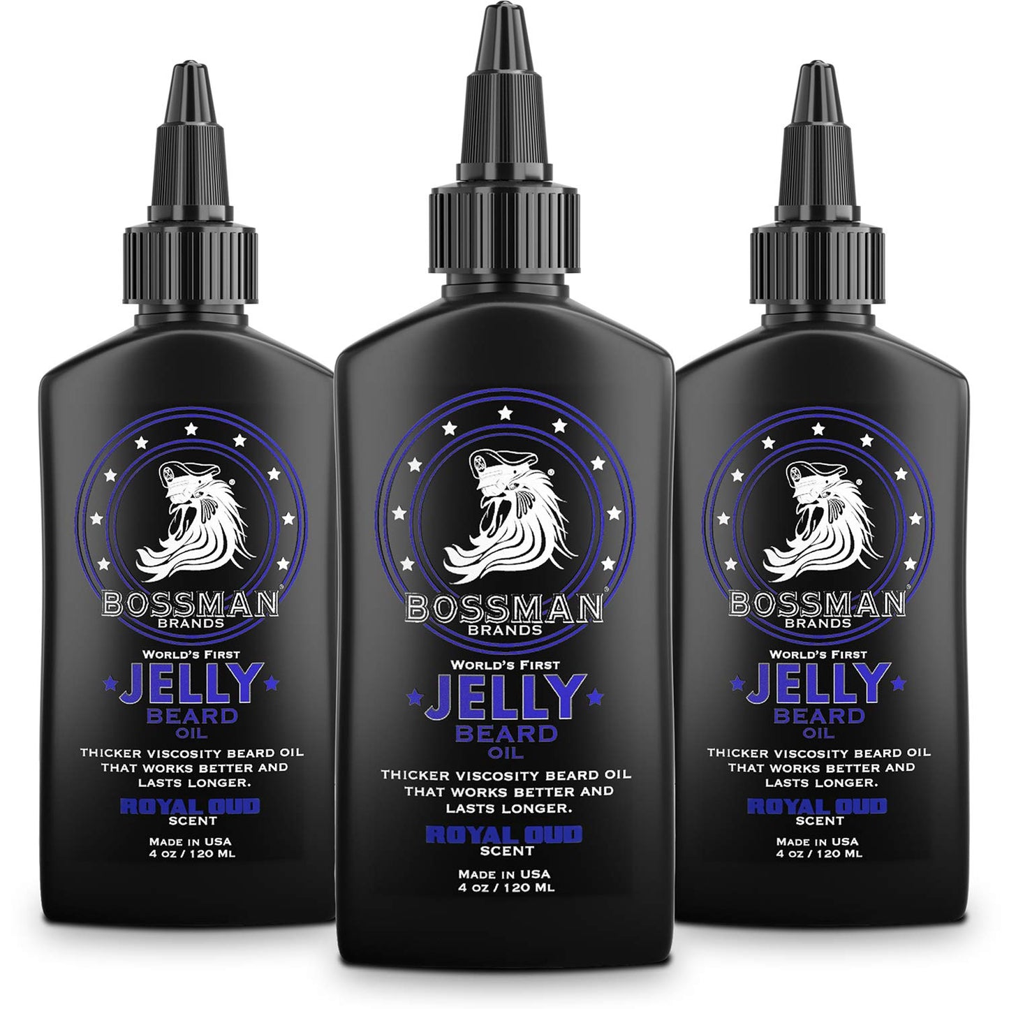 Bossman Jelly Beard Oil for Men - 3 Pack (12 oz in Total, Royal Oud Scent) – Softens, Moisturizes & Conditions with Natural Ingredients
