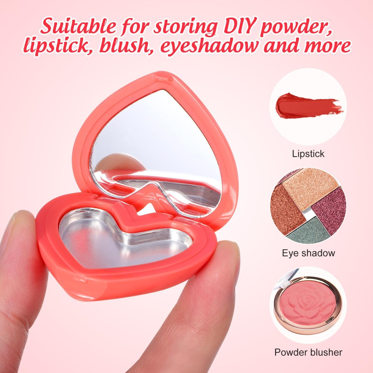 Portable Makeup Palette - Cute Heart Shape Mini Eyeshadow & Lipstick Case | 4Pcs Refillable Set