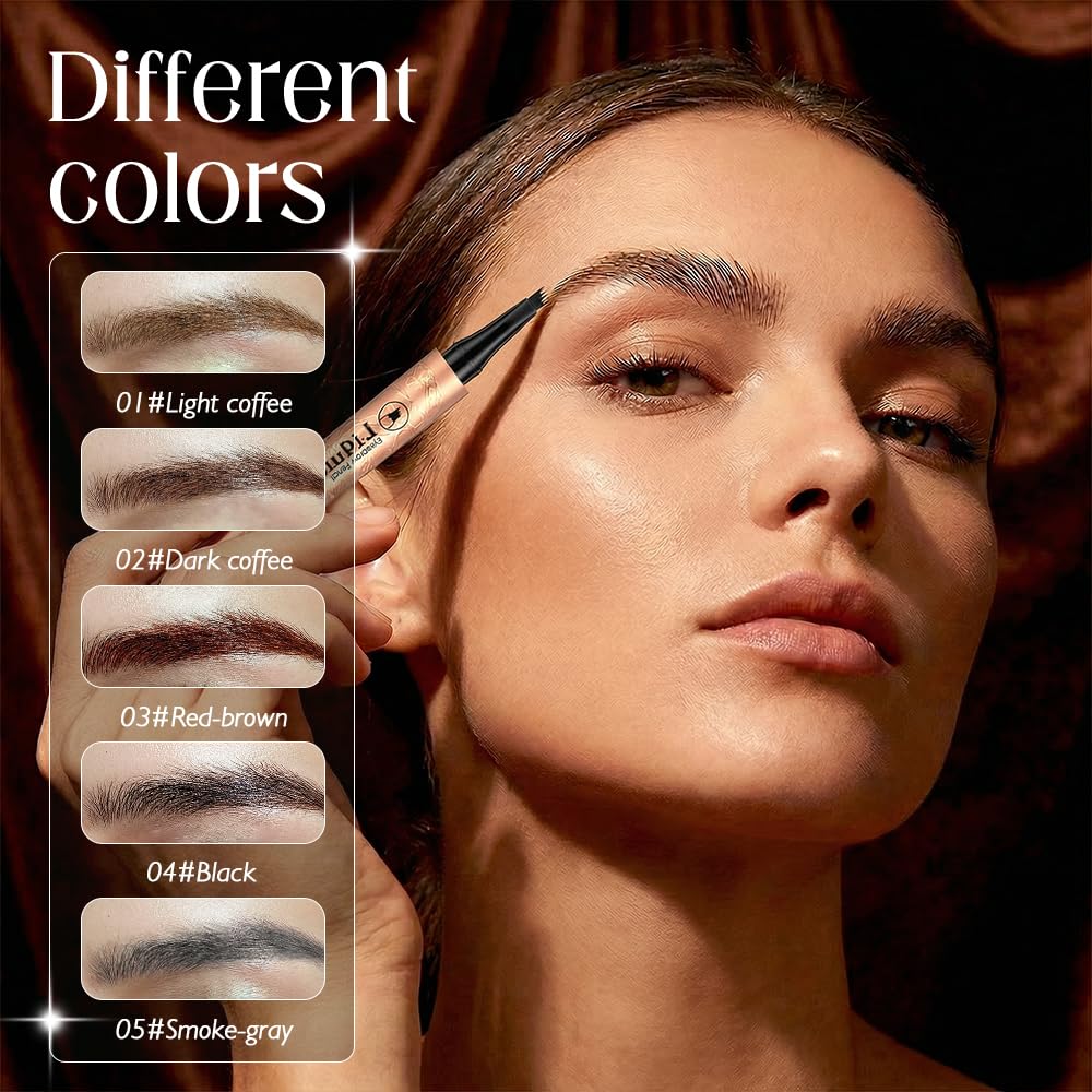 Microblading Eyebrow Pencil - 4-Prong Micro-Fork Tip for Precise Application | 3D Waterproof & Long-Lasting, Light Brown