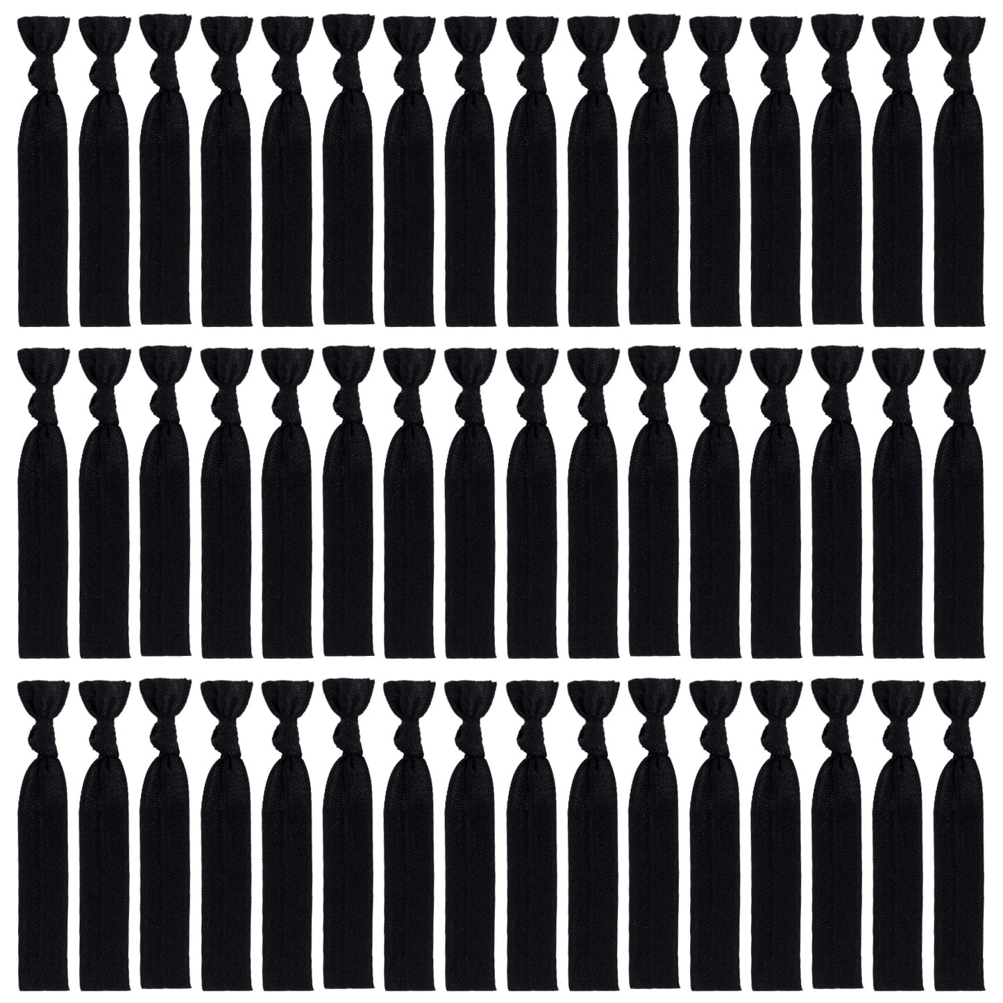 Fabric Hair Ties - No Damage Black Ribbon Flat Hair Bands | Soft Ponytail Holders for Women