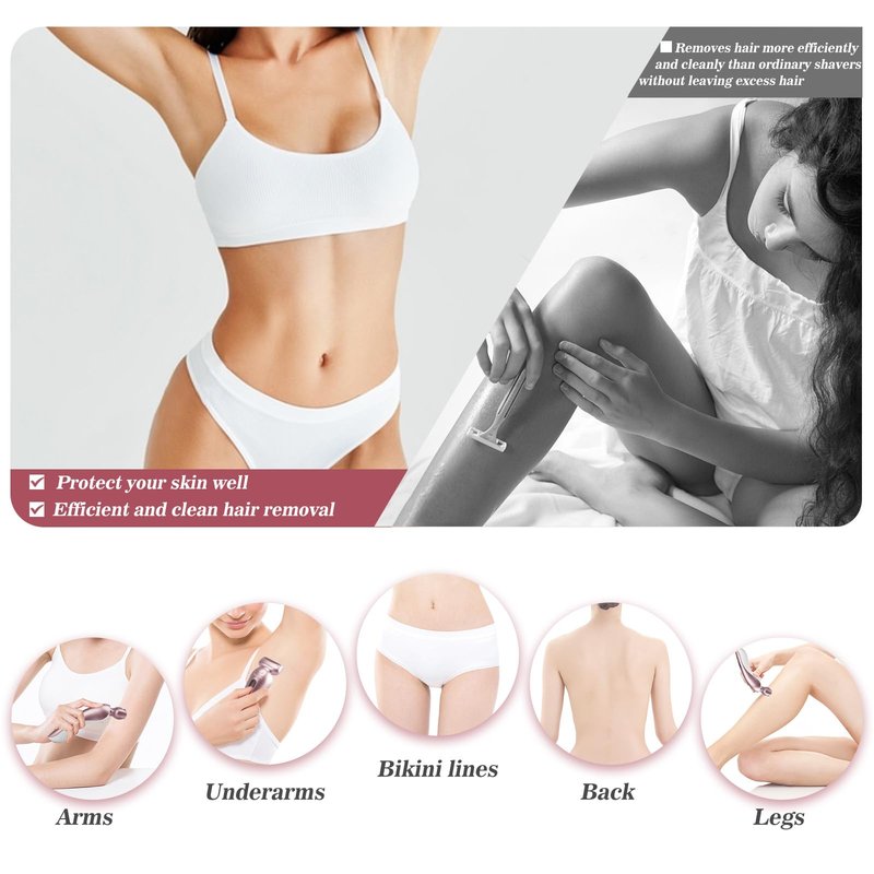 Electric Shaver for Women for Legs Bikini Trimmer Electric Razors for Women Underarm Public Hairs Rechargeable Womens Shaver Wet Dry Use Painless Cordless with Detachable Head (Pink)