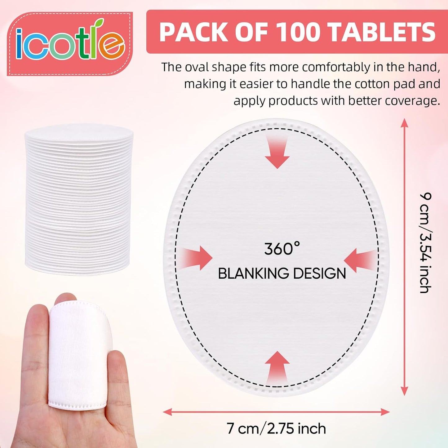 Ultra-Soft Oval Cotton Pads - 100% Cotton Makeup Remover | Large 100 Count for Cleansing & Toner Application