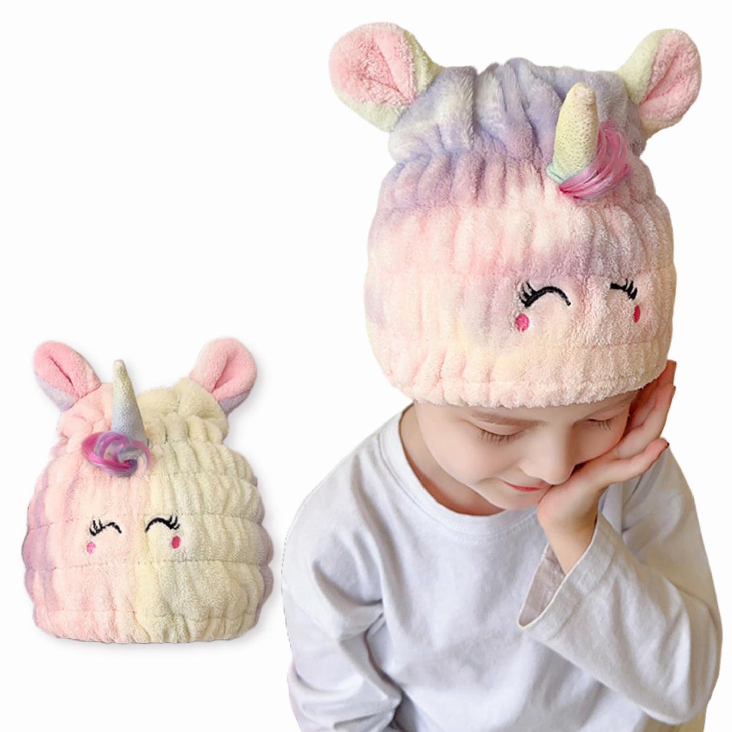 LCBD Microfiber Hair Towel Wrap for Kids, Unicorn Dry Hair Cap Suck Water, Absorbent Quick Girls Boys Hair Drying Towel, Lightweight Bouncy Hat Headscarf for Wet Hair