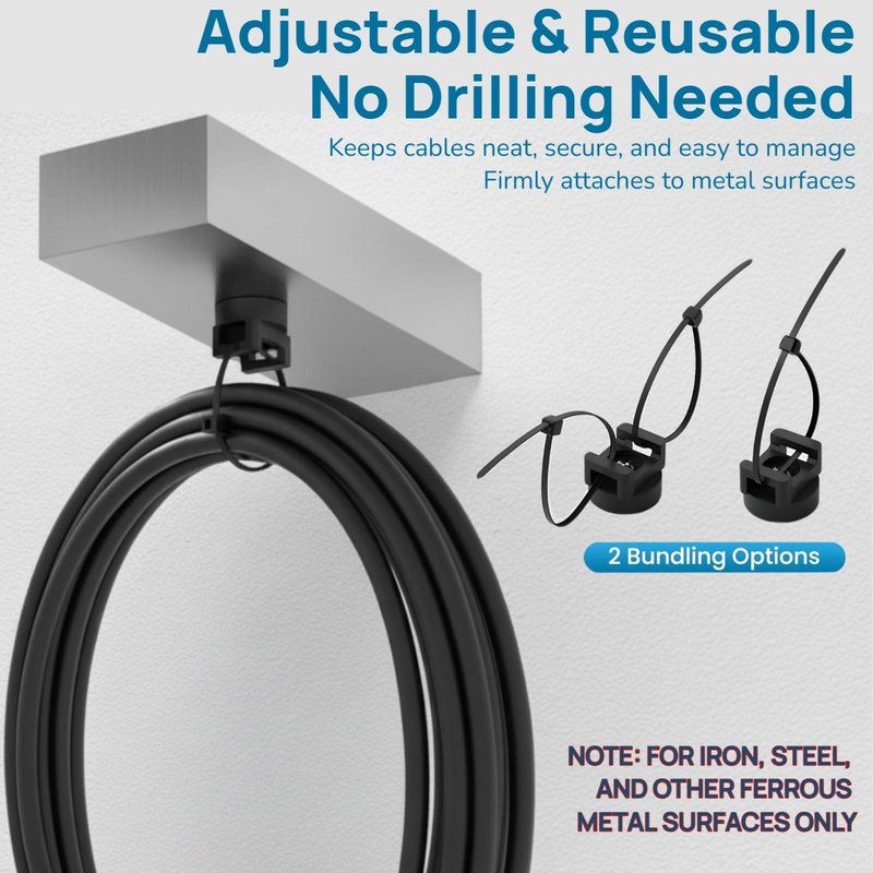 ZyCooom 225 Pieces Magnetic Cable Ties Set, 25 Magnetic Zip Tie Mounts with 200 Cable Ties, Strong Wire Holder Cables Management, Multipurpose Electrical Cord Holders Organizer (22mm)