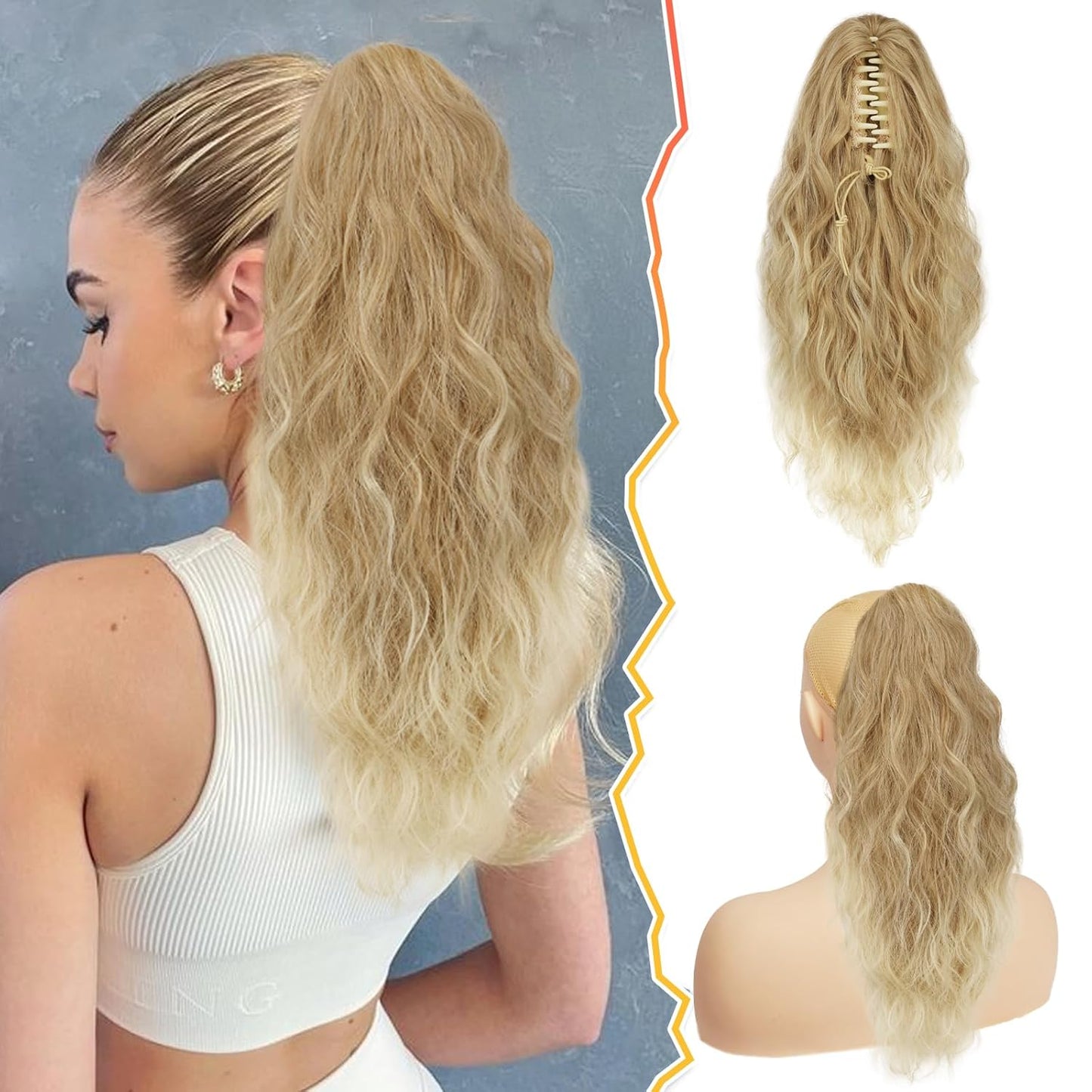 Ponytail Hair Extensions - 12 Inch Claw Clip Dark Brown Curly Wavy Ponytail for Women