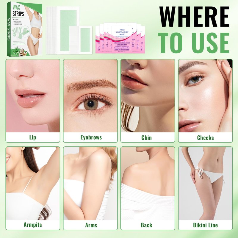 120 Strips Wax Strips Body Hair Removal 2 Sizes and 8 Oil Wipes Waxing Strip Dual Sides Bikini Brazilian Wax for Women Men Face Arms Legs BackUnderarm Waxing Kit Suit Many Skin Aloe Scent