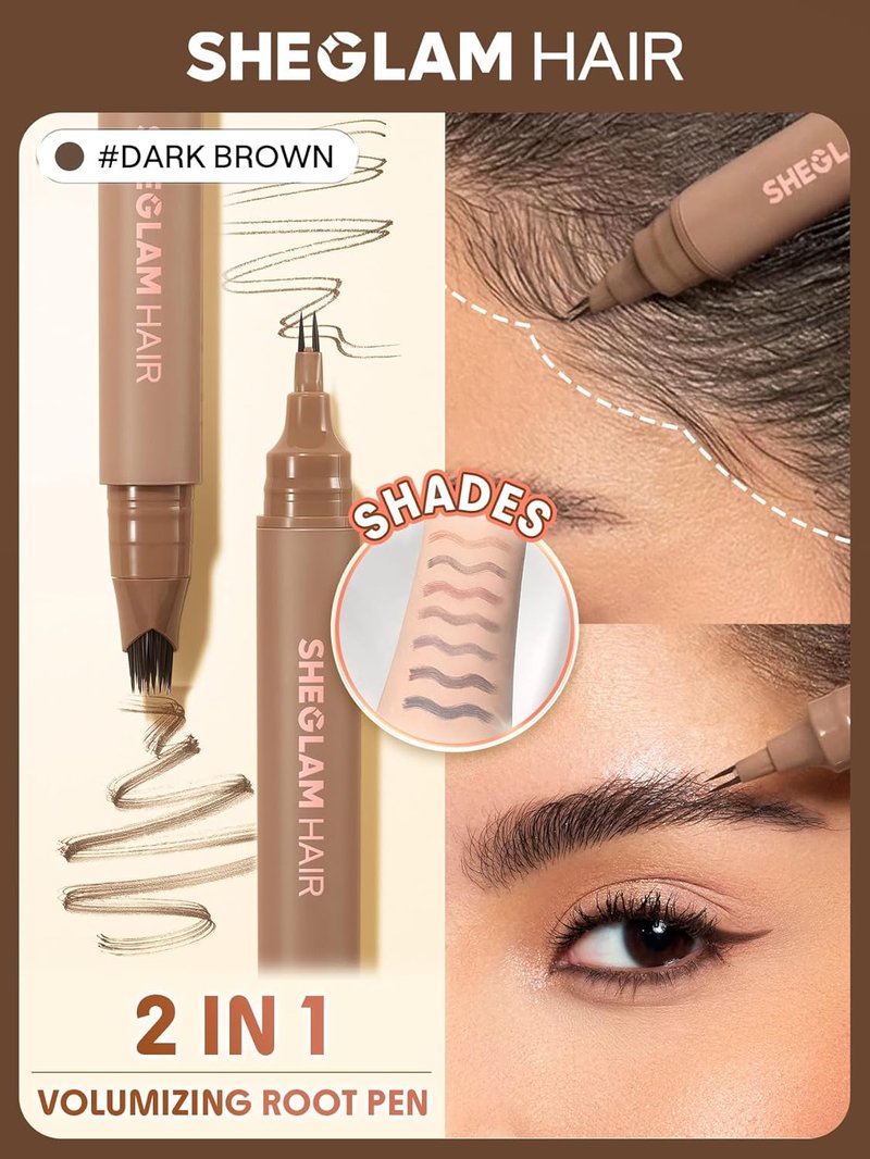 Dark Brown 2-in-1 Volume Boost Hairline Pen | Waterproof & Long-Lasting, 0.1mm Fine Line