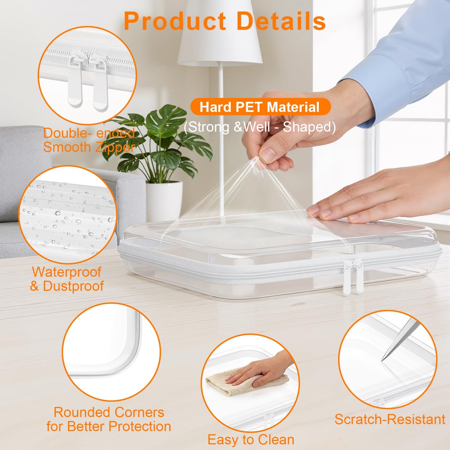 3PCS Large Clear Hard Shell Zipper Case,Toy Organizers and Storage Box,Clear Toiletry Cosmetic Case,Travel Makeup Bags,Diaper Bag Organizer,Pencil Case,Stackable Portable Zipper Pouches 13.8*11.8*2 IN