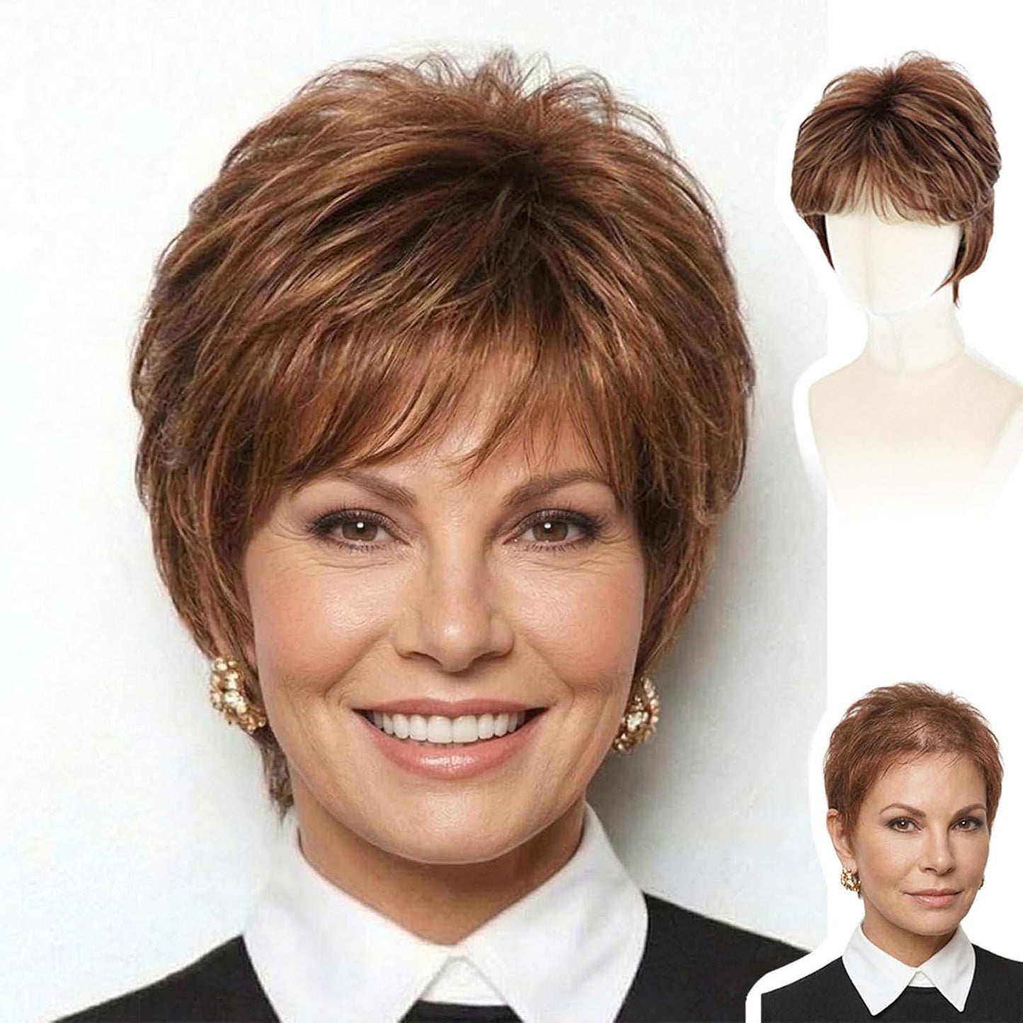Short Pixie Wig for Women | Curly Ash Blonde with Dark Roots - Heat-Resistant Synthetic Wig with Bangs, Lightweight Cap