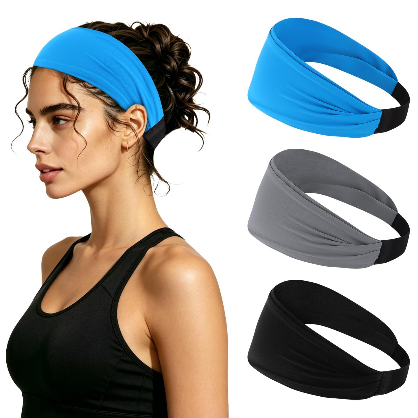 YARIEW Headbands for Women Non Slip Elastic Head Bands Stretch Hair Wraps Thin Headbands for Washing Face, Workout, Yoga, Running, Makeup, Spa, and Hair Accessories Black