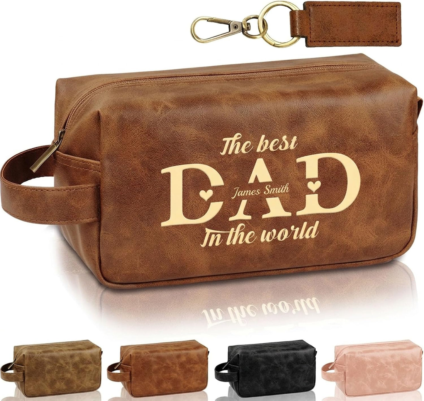 Personalized Leather Toiletry Bag - Custom Travel Shaving Kit for Men | Unique Gift for Husband, Dad, Boyfriend (Yellow Brown)
