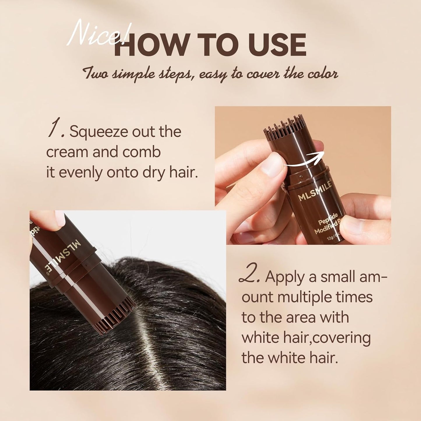 Hair Color Stick - Portable Touch-Up Dye for Gray Coverage | Comb Applicator, Black