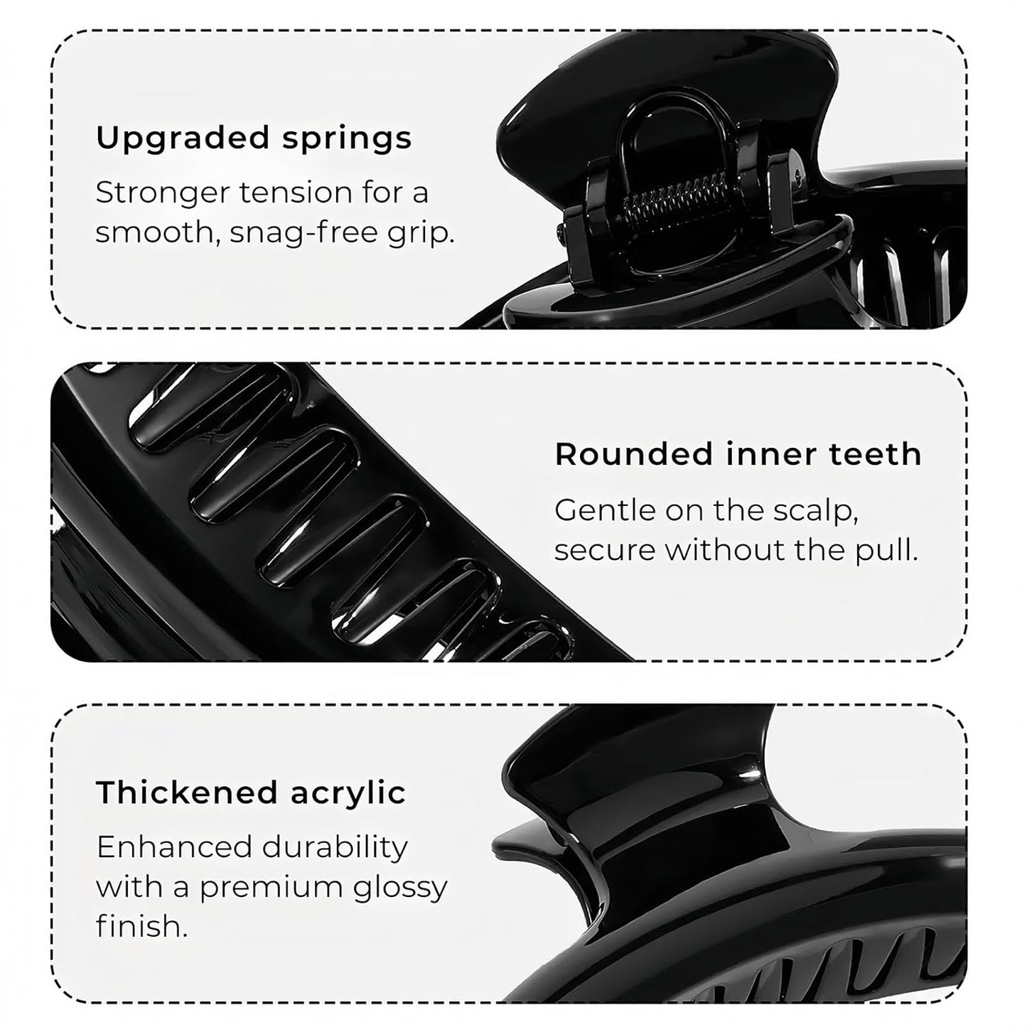 Extra Large Claw Clip for Thick Hair - Jumbo Acrylic Hair Clip with Strong Grip | Black