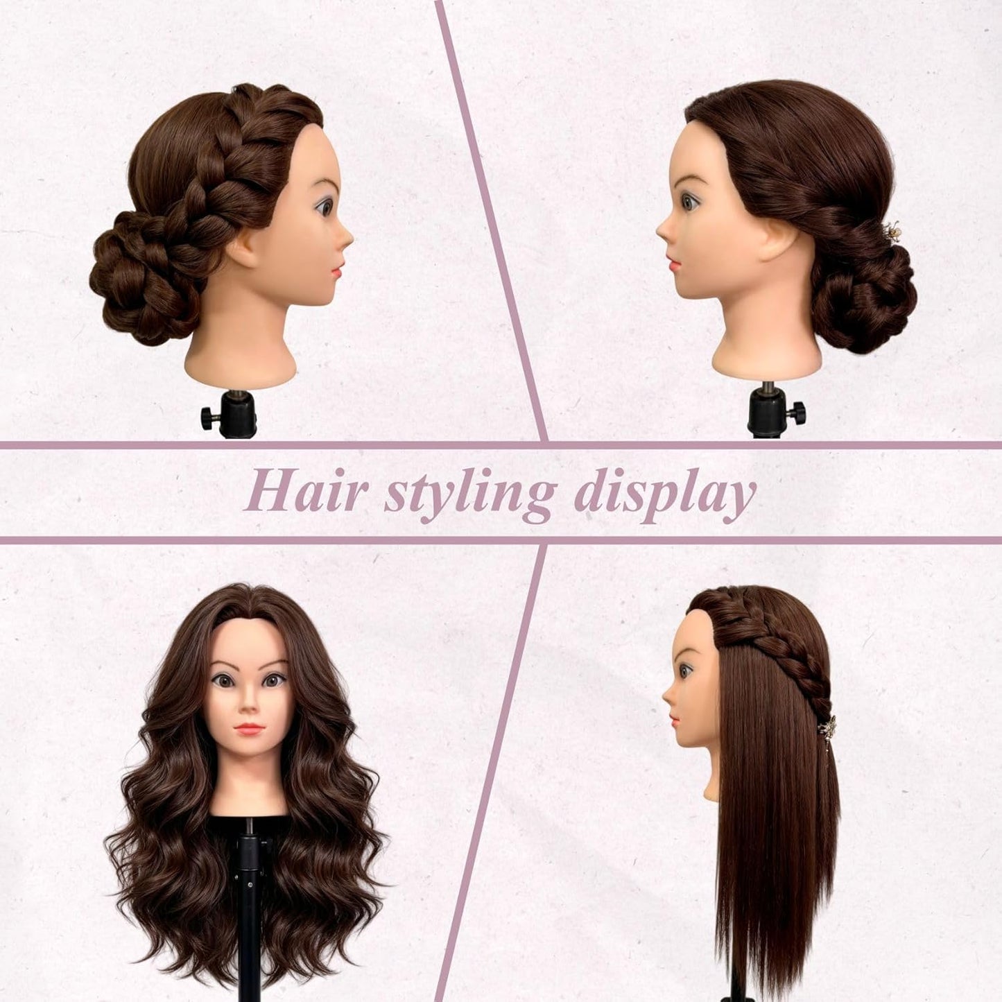 Cosmetology Mannequin Head - 26" Long Dark Brown Hair for Braiding, Styling & Curling | Ideal for Hairdressers & Kids