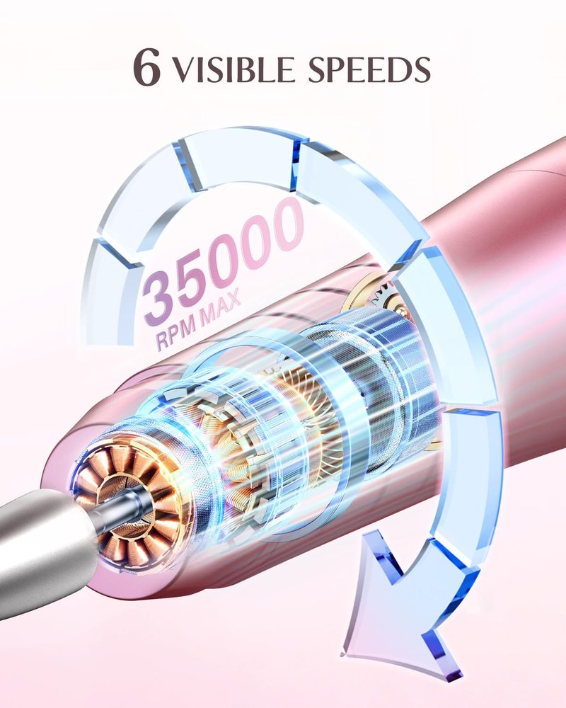 JOREST 13-in-1 Cordless Electric Nail Drill Kit - 35,000 RPM Rechargeable Manicure Tool | LED Display, Rose Pink