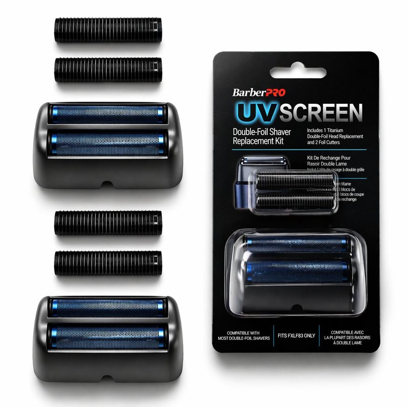 Replacement Foil and Cutter for BaBylissPRO UV Double Foil Shavers - Hypoallergenic Extra-close Shaver Replacement Head,for use with UV Foil Shavers ONLY (Gray 2 PACK（FXLRF2）)