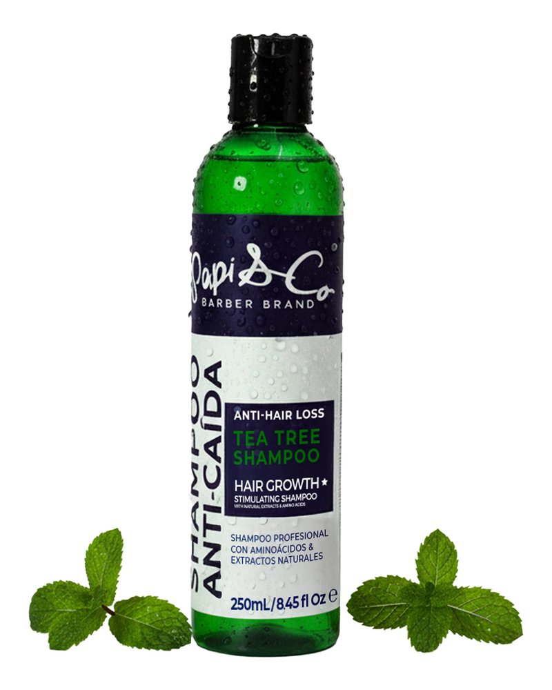 Papi & Co. - Tea Tree Shampoo for Men - Natural Peppermint Thickening Shampoo - Anti Itch Scalp & Dandruff Treatment with Seaweeds & Squalene - Daily Use Clarifying Formula for Thinning Hair - 250 mL