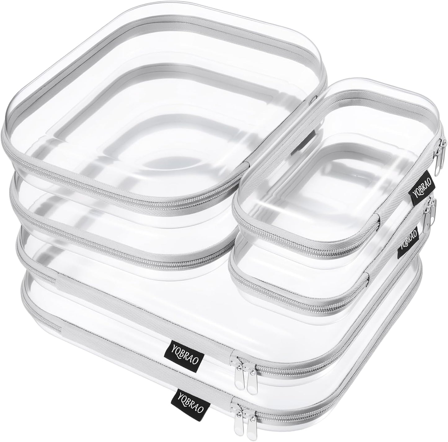 Clear Hard Shell Zipper Case Set - 6 Pack Heavy Duty Crush-Proof Diaper Bag Organizer Pouches | TSA Approved Travel Makeup & Toiletries Bags (2L, 2M, 2S)