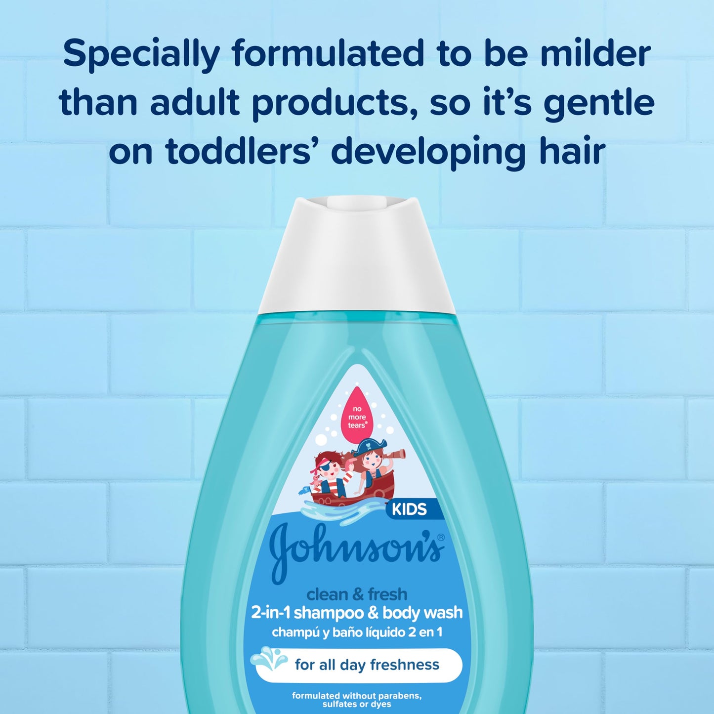Johnson's Clean & Fresh Children's Shampoo & Body Wash, 2-in-1 Daily Hair & Body Wash for Kids & Toddlers Gently Cleanses Developing Hair, 13.6 fl. oz