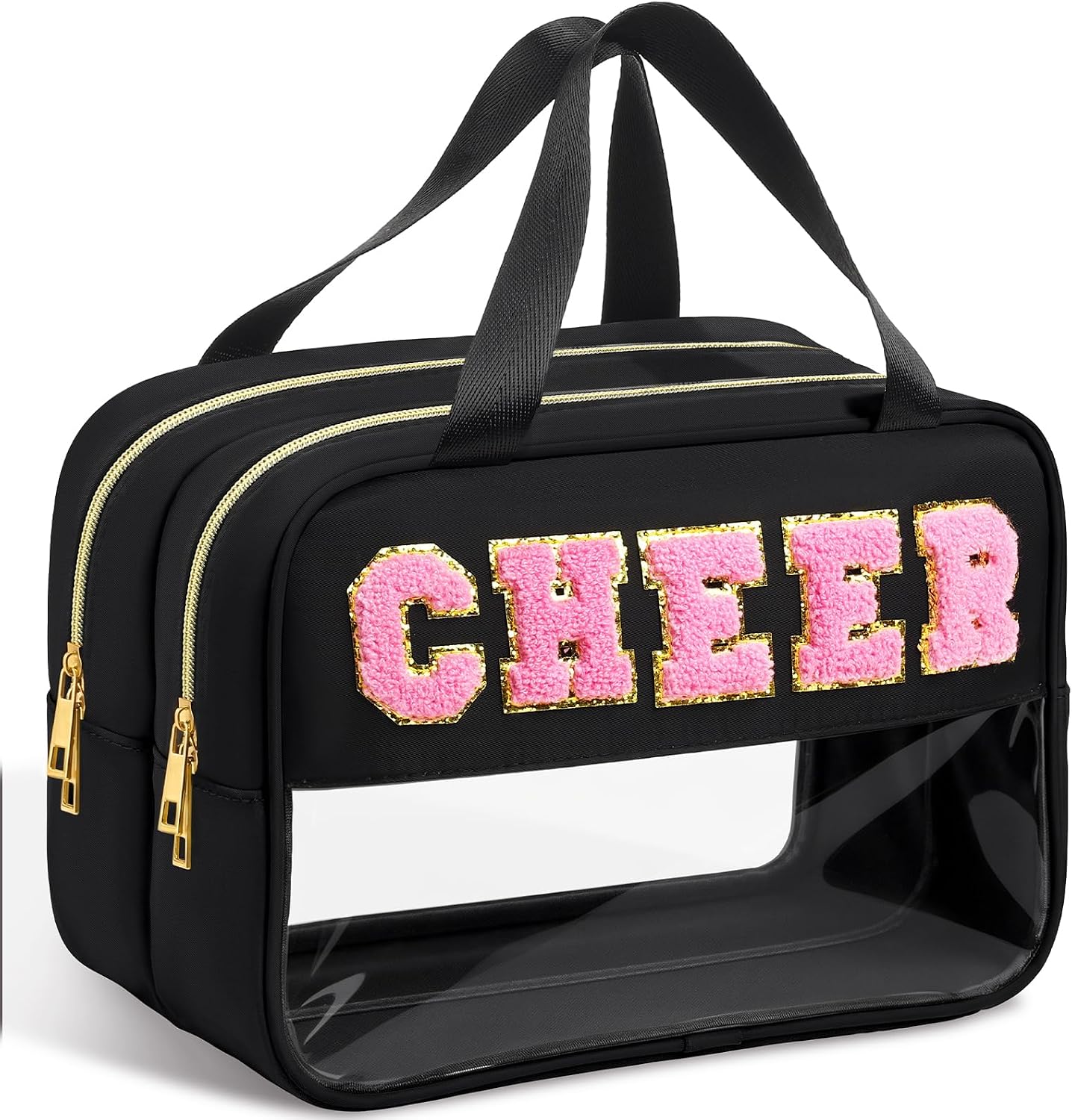 Large Clear Makeup Bag - Waterproof Nylon Cosmetic Organizer with Double Zipper & Wet/Dry Separation | Ideal for Travel & Toiletries